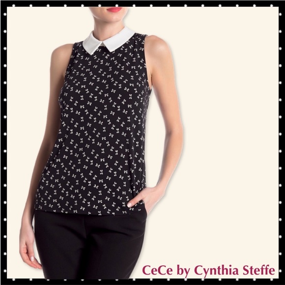 🆕 CYNTHIA STEFFE Black PeterPan Ditsy Bows Collar Top NWT - Picture 5 of 5